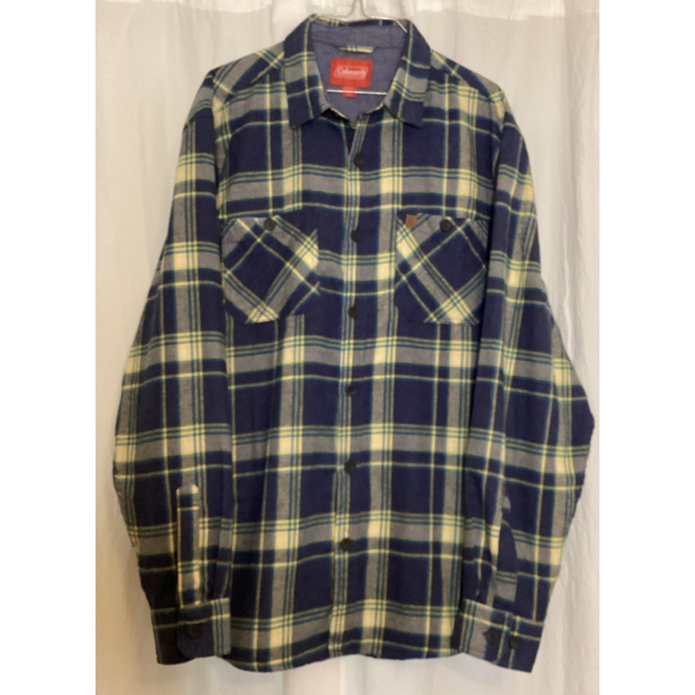 Coleman Men's Button Down Flannel Shirt Navy and Yellow Size XL